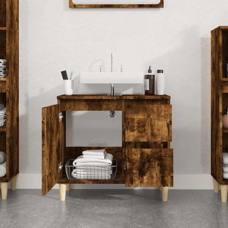 Vidaxl badkamerkast 65x33x60 cm bewerkt hout gerookt eikenkleurig