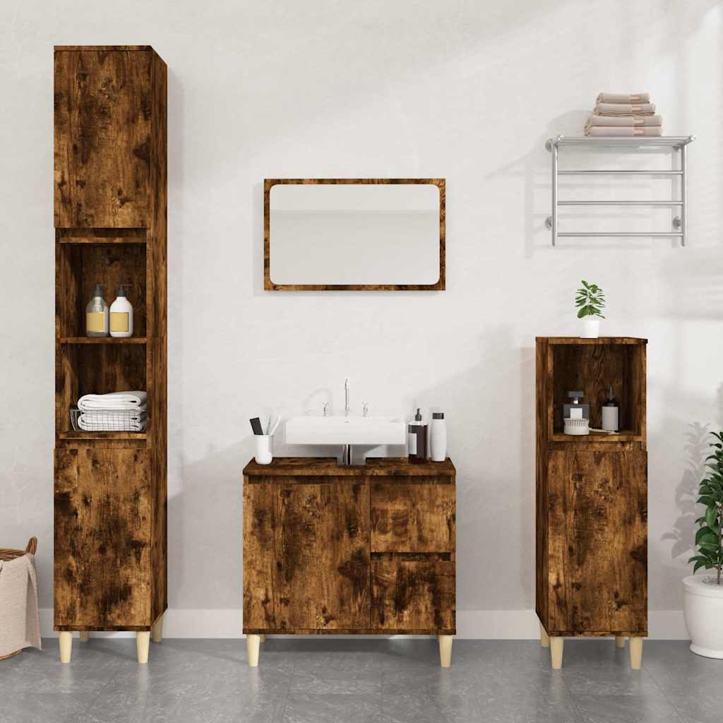 Vidaxl badkamerkast 65x33x60 cm bewerkt hout gerookt eikenkleurig