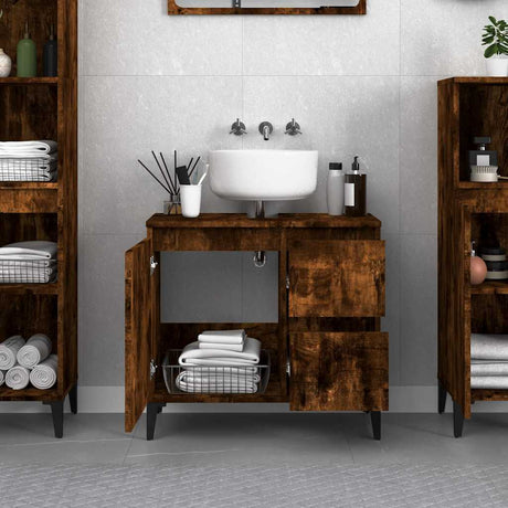 Vidaxl badkamerkast 65x33x60 cm bewerkt hout gerookt eikenkleurig