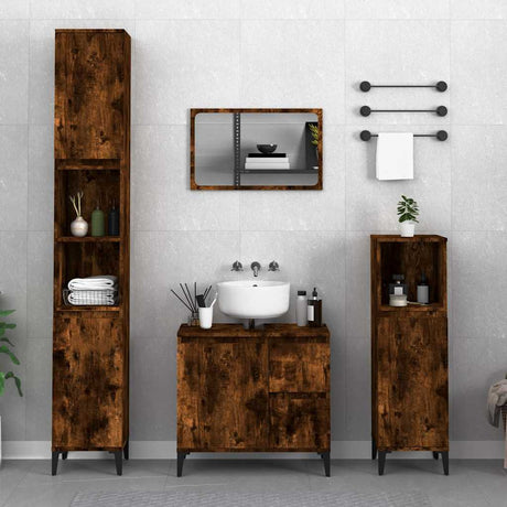 Vidaxl badkamerkast 65x33x60 cm bewerkt hout gerookt eikenkleurig