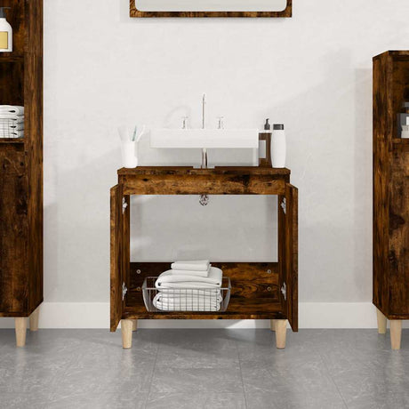 Vidaxl wastafelkast 58x33x60 cm bewerkt hout gerookt eikenkleurig