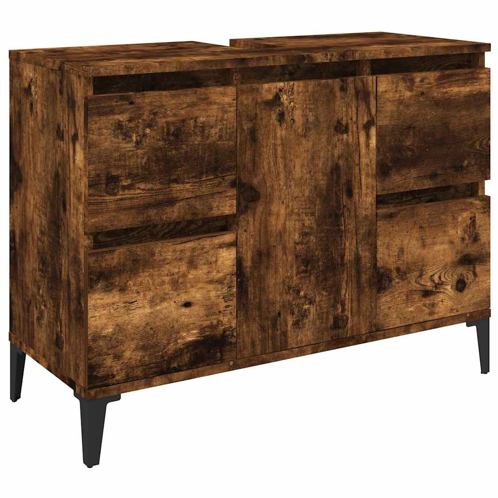 Vidaxl wastafelkast 80x33x60 cm bewerkt hout gerookt eikenkleurig
