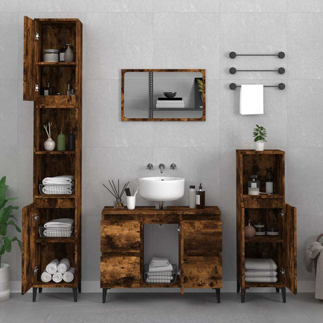 Vidaxl wastafelkast 80x33x60 cm bewerkt hout gerookt eikenkleurig