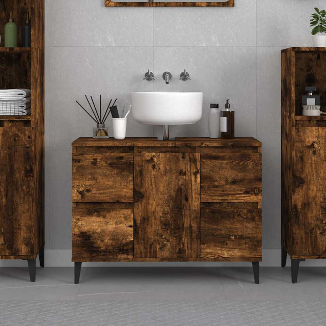 Vidaxl wastafelkast 80x33x60 cm bewerkt hout gerookt eikenkleurig