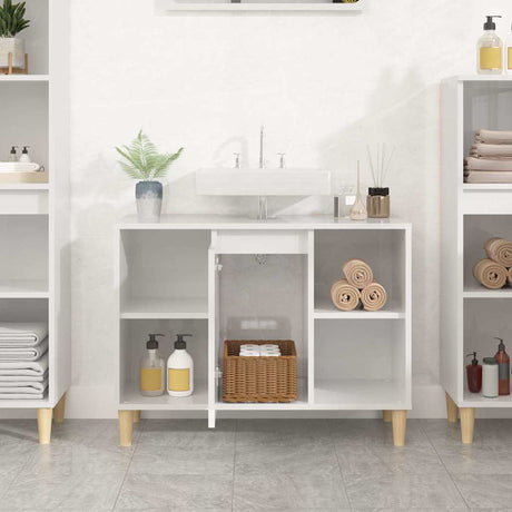 Vidaxl wastafelkast 80x33x60 cm bewerkt hout hoogglans wit