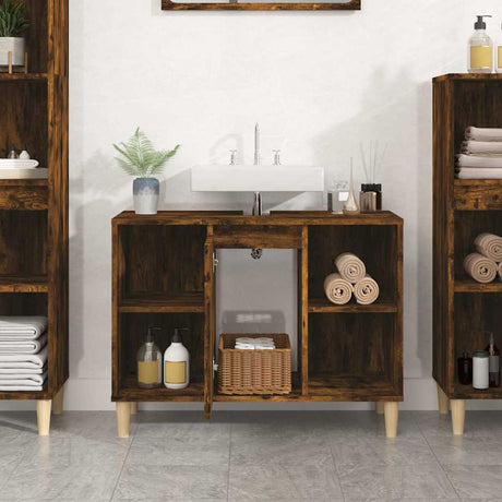 Vidaxl wastafelkast 80x33x60 cm bewerkt hout gerookt eikenkleurig