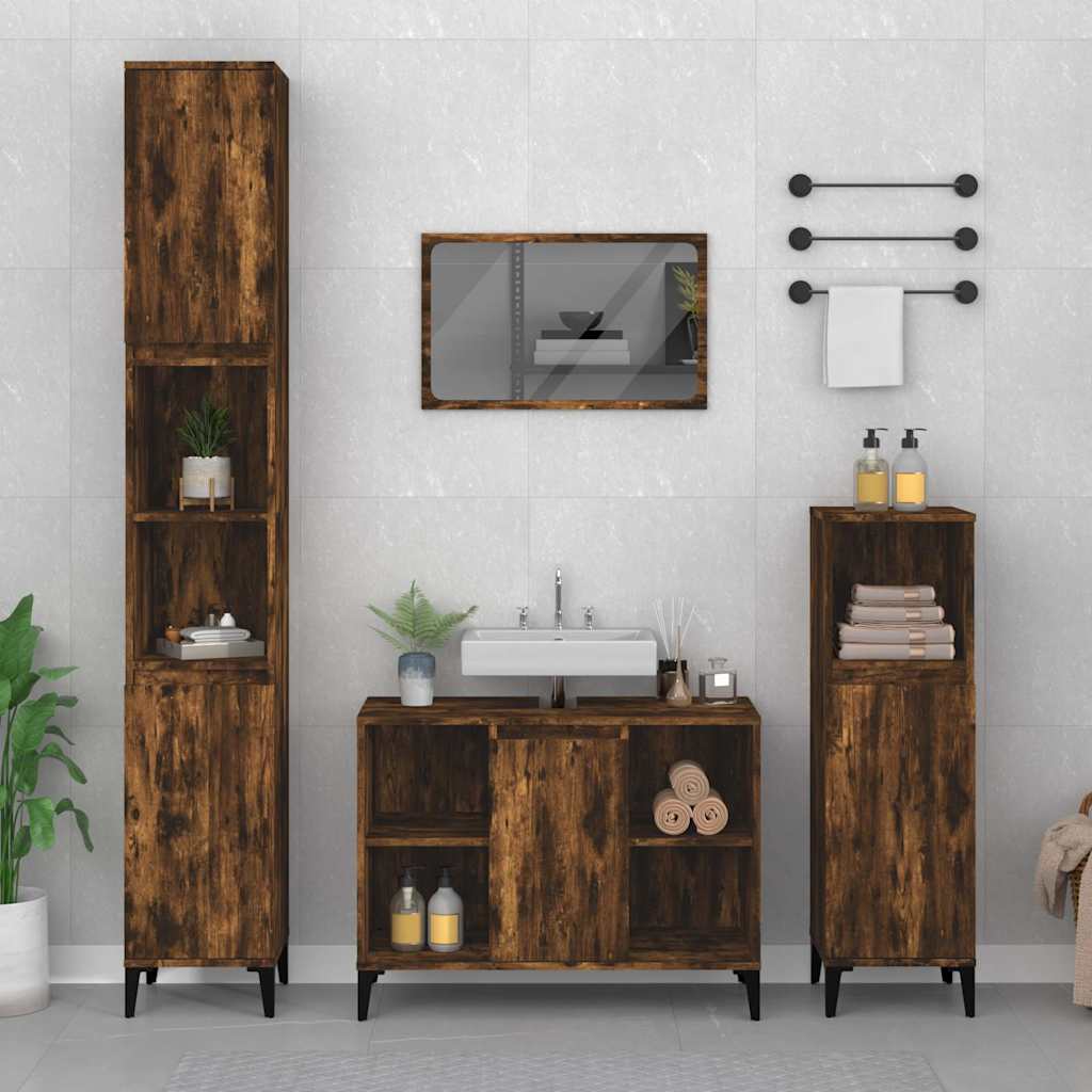 Vidaxl wastafelkast 80x33x60 cm bewerkt hout gerookt eikenkleurig