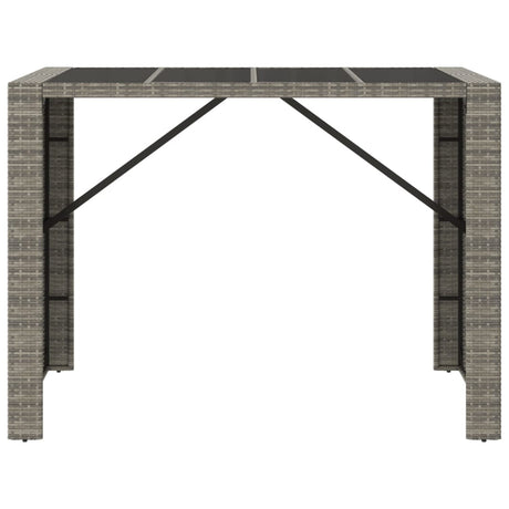 Vidaxl bartafel met glazen blad 145x80x110 cm poly rattan grijs