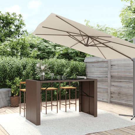 Vidaxl bartafel met glazen blad 185x80x110 cm poly rattan bruin