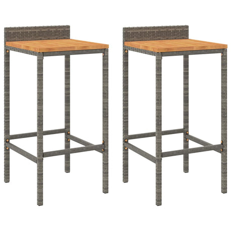 Vidaxl barkrukken 2 st poly rattan en massief acaciahout grijs
