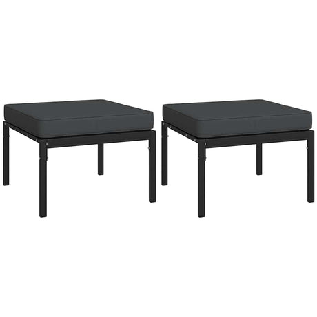 Vidaxl tuinvoetenbanken met grijze kussens 2 st 60x60x35 cm staal
