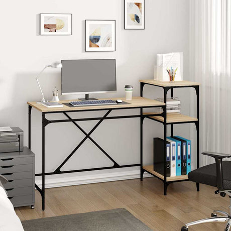 Vidaxl bureau schappen 135x50x90 bewerkt hout en ijzer sonoma eiken