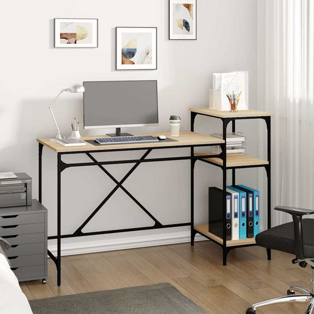 Vidaxl bureau schappen 135x50x90 bewerkt hout en ijzer sonoma eiken