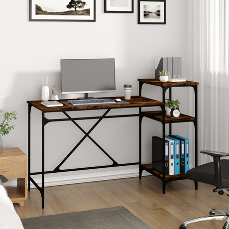 Vidaxl bureau 135x50x90 cm bewerkt hout en ijzer gerookt eikenkleurig