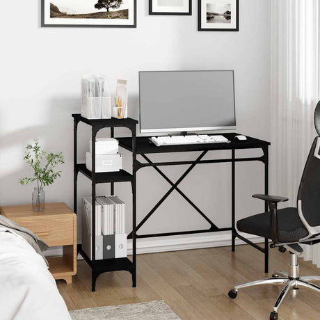 Vidaxl bureau met schappen 105x50x90 cm bewerkt hout en ijzer zwart