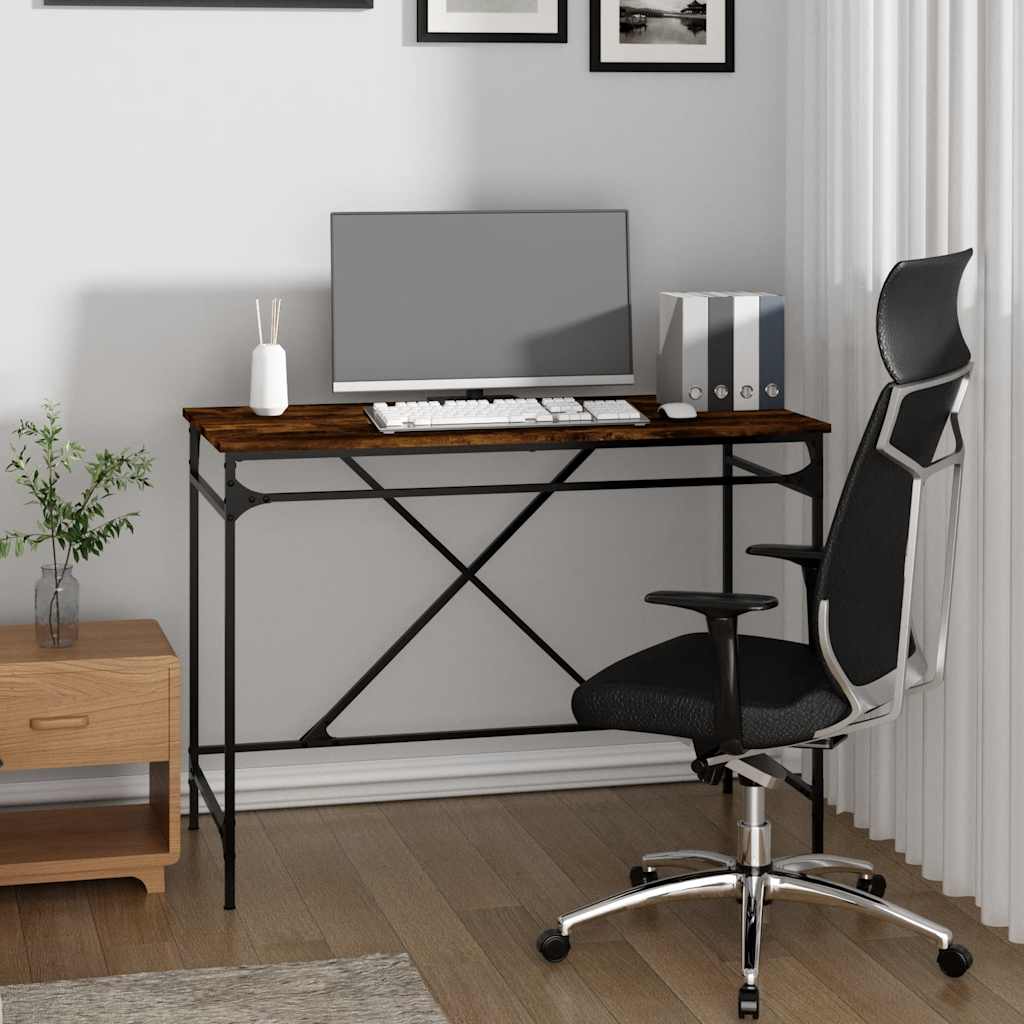 Vidaxl bureau 100x50x75 cm bewerkt hout en ijzer gerookt eikenkleurig
