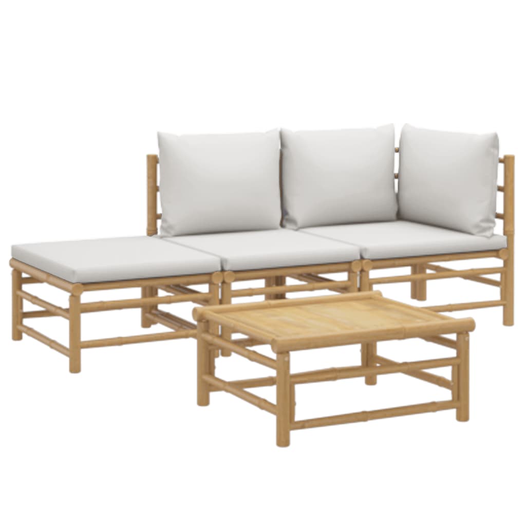 Vidaxl 4-delige loungeset met kussens bamboe lichtgrijs