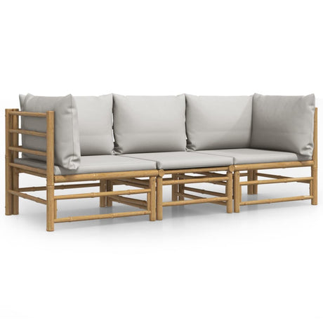 Vidaxl 3-delige loungeset met kussens bamboe lichtgrijs