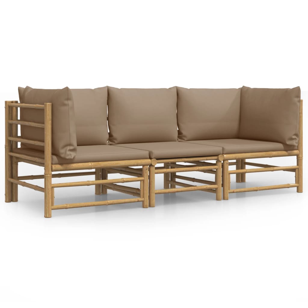 Vidaxl 3-delige loungeset met kussens bamboe taupe