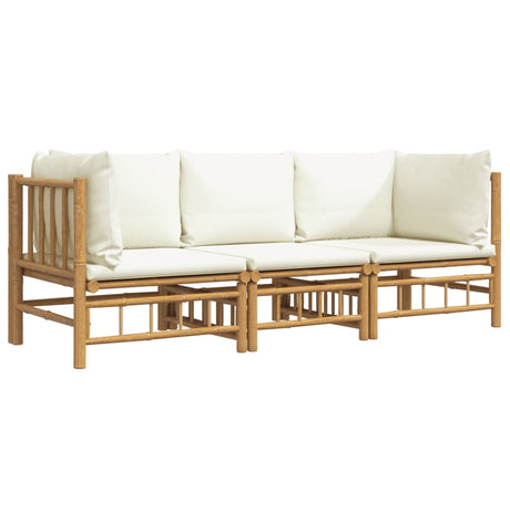 Vidaxl 3-delige loungeset met kussens bamboe crèmewit