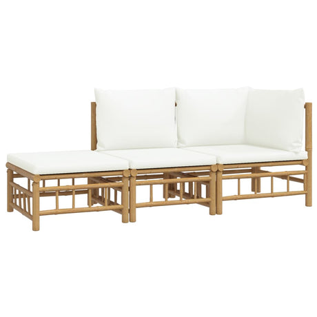 Vidaxl 3-delige loungeset met kussens bamboe crèmewit