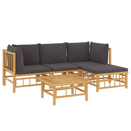 Vidaxl 5-delige loungeset met kussens bamboe donkergrijs