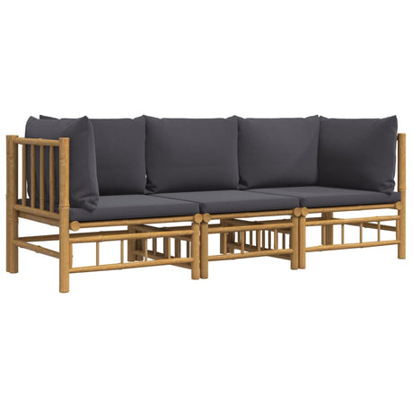 Vidaxl 3-delige loungeset met kussens bamboe donkergrijs