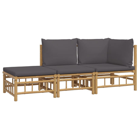Vidaxl 3-delige loungeset met kussens bamboe donkergrijs