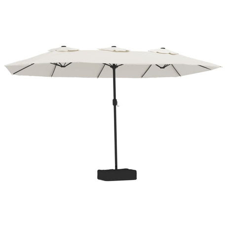 Vidaxx Sonnenschirm Doppeldach mit LED 449x245 cm sandweiß