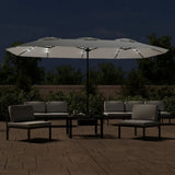 Vidaxx Sonnenschirm Doppeldach mit LED 449x245 cm sandweiß