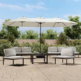 Vidaxx Sonnenschirm Doppeldach mit LED 449x245 cm sandweiß