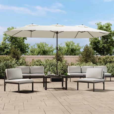Vidaxx Sonnenschirm Doppeldach mit LED 449x245 cm sandweiß