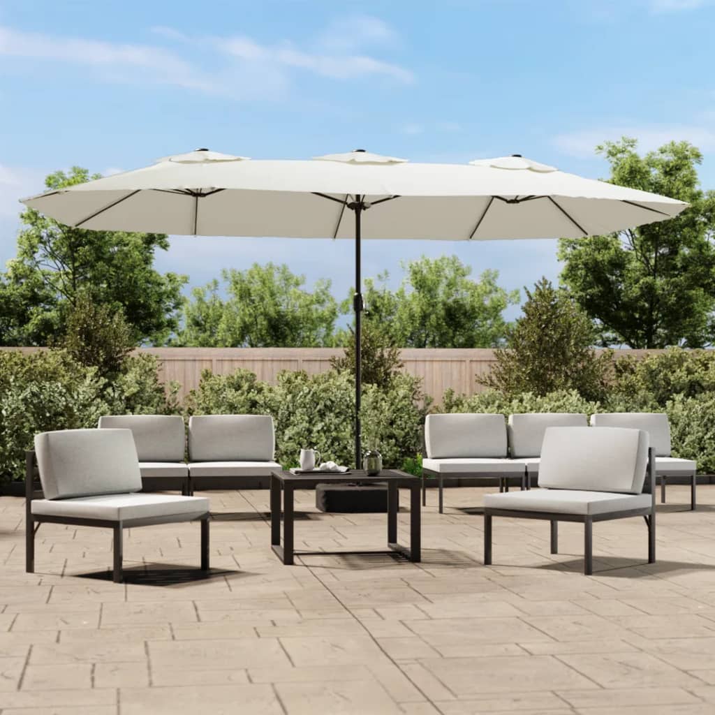 Vidaxx Sonnenschirm Doppeldach mit LED 449x265 cm sandweiß