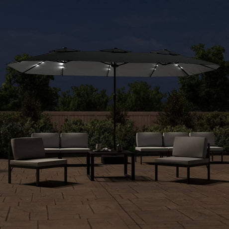 Vidaxx Sonnenschirm Doppeldach mit LED 449x245 cm Anthrazit