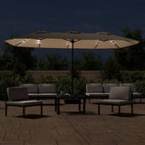 Vidaxx Sonnenschirm Doppeldach mit LED 449x245 cm Taupe