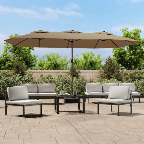 Vidaxx Sonnenschirm Doppeldach mit LED 449x265 cm Taupe