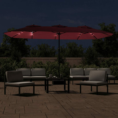Vidaxx Sonnenschirm Doppeldach mit LED 449x265 cm bordeaux