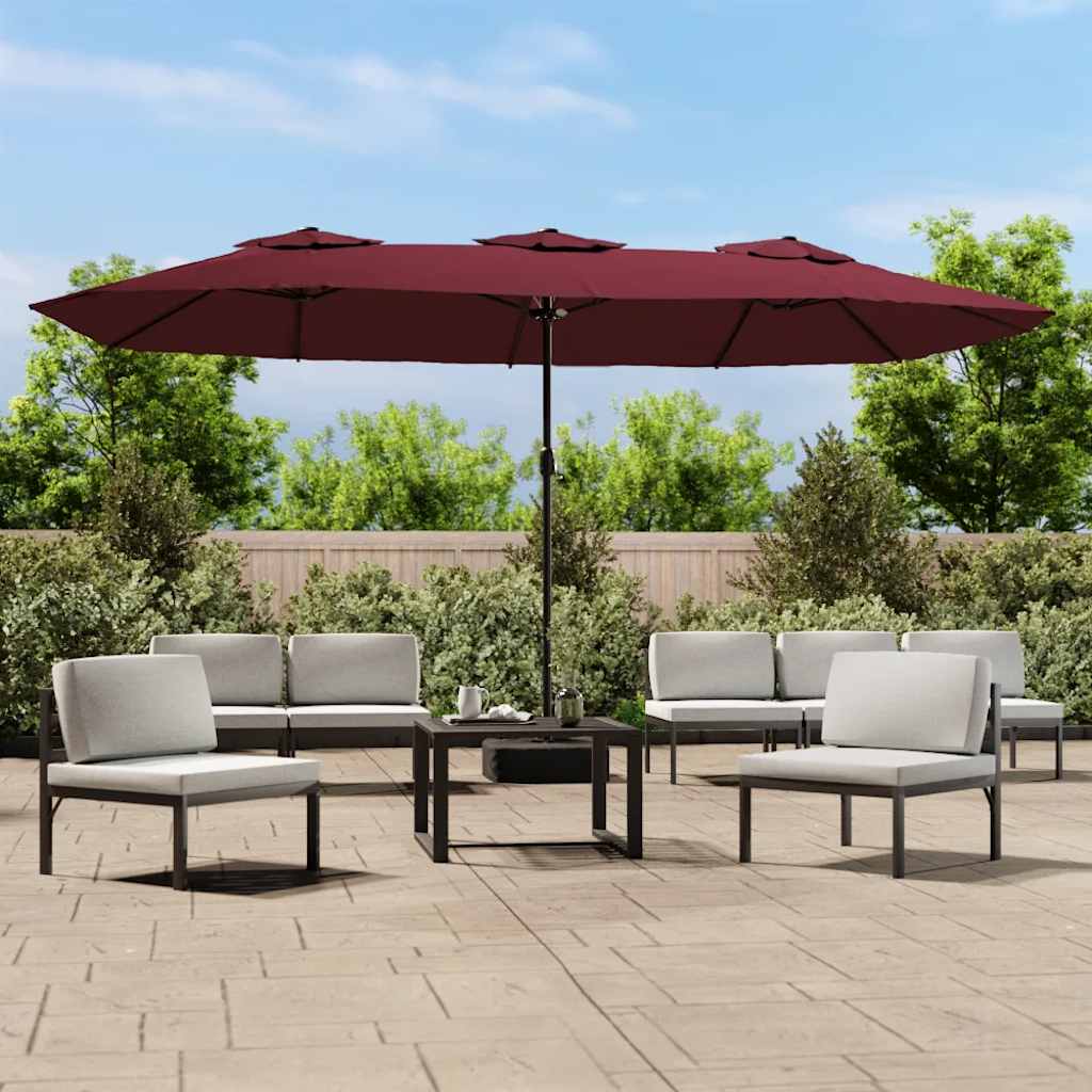 Vidaxx Sonnenschirm Doppeldach mit LED 449x265 cm bordeaux