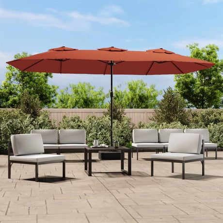 Vidaxx Sonnenschirm Doppeldach mit LED 449x265 cm terrakottafarben