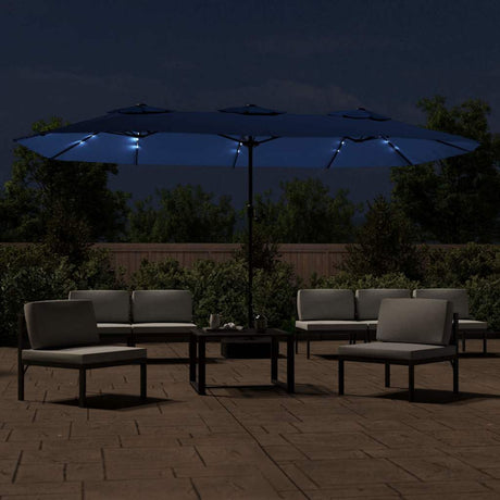 Vidaxx Sonnenschirm Doppeldach mit LED 449x265 cm azurblau