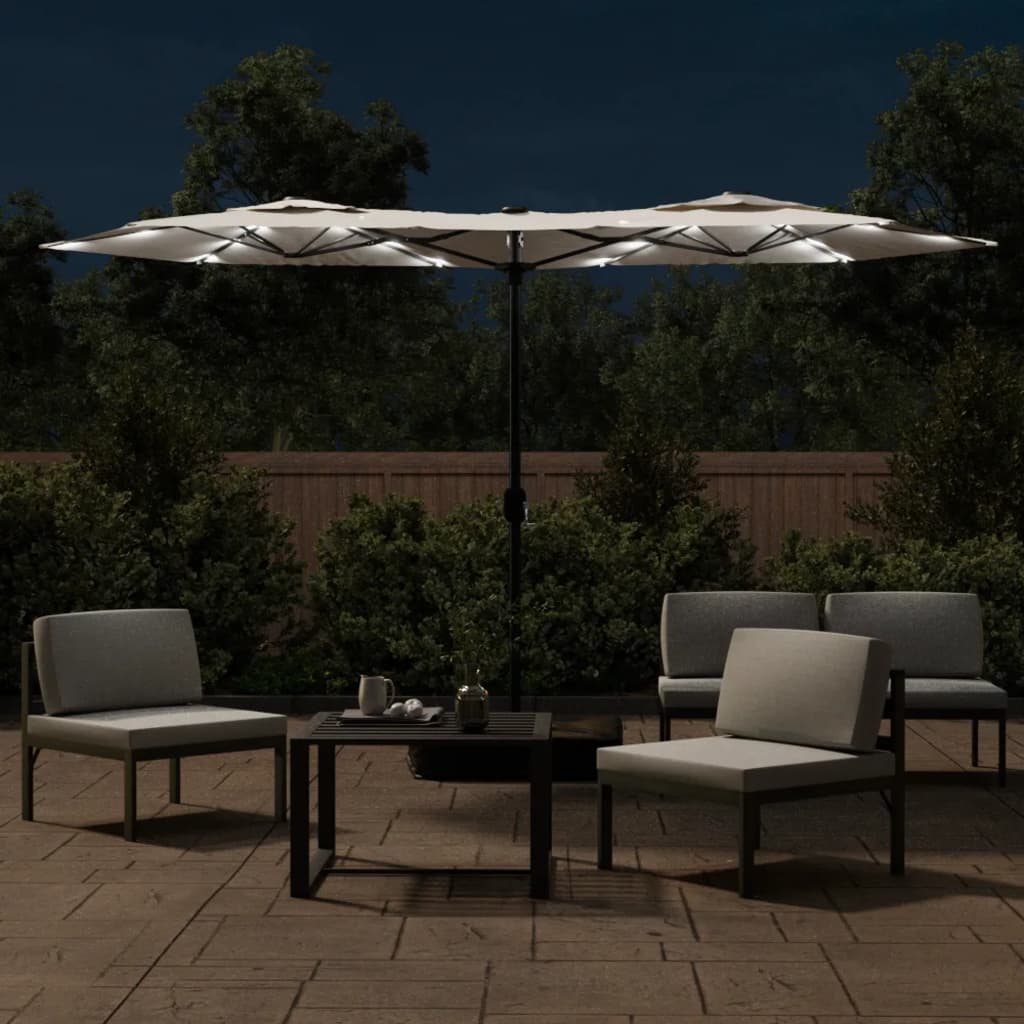 Vidaxx Sonnenschirm Doppeldach mit LED 316x240 cm sandweiß