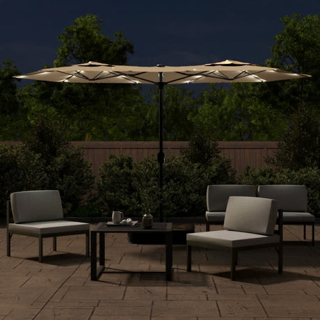 Vidaxx Sonnenschirm Doppeldach mit LEDs 316x145 cm Taupe
