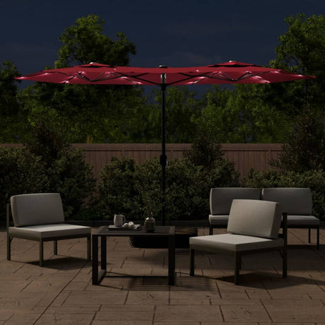 Vidaxx Sonnenschirm Doppeldach mit LED 316x240 cm bordeaux