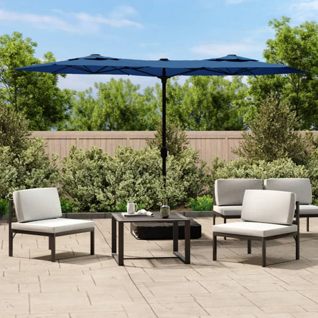 Vidaxx Sonnenschirm Doppeldach mit LED 316x145 cm azurblau