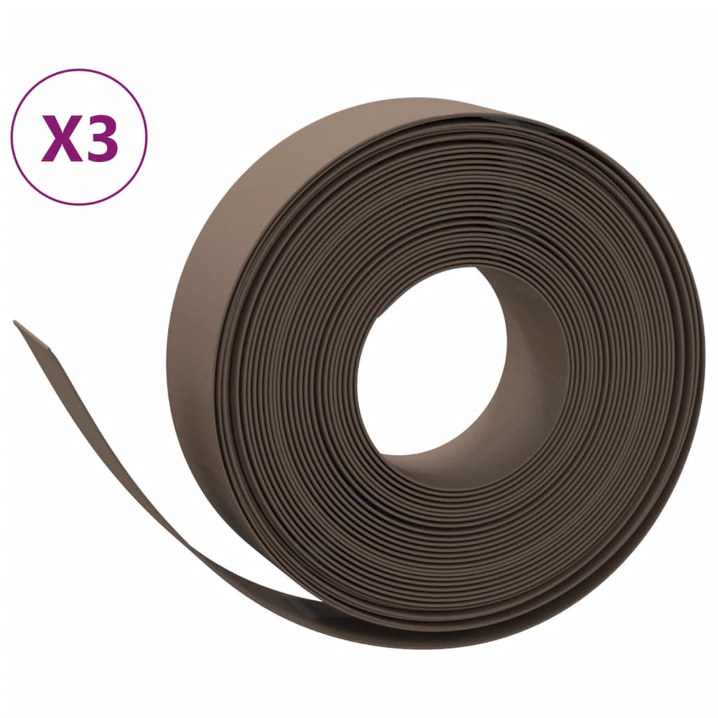 VidaXL Garteneinfassung 3 Stk. 10 m 15 cm Polyethylen braun