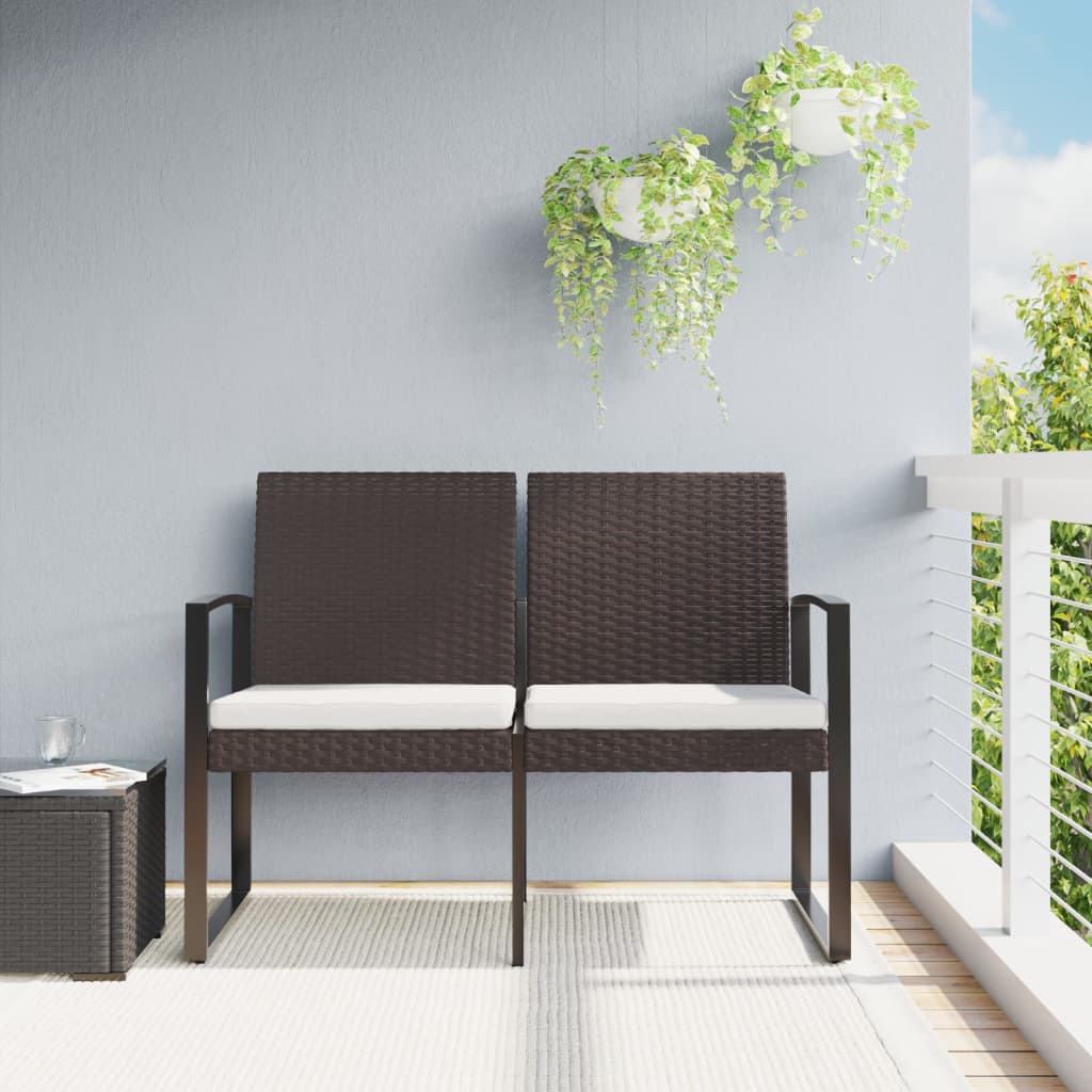 Vidaxl tuinbank 2-zits met kussens polypropeen rattan bruin