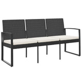 Vidaxl tuinbank 3-zits met kussens polypropeen rattan zwart