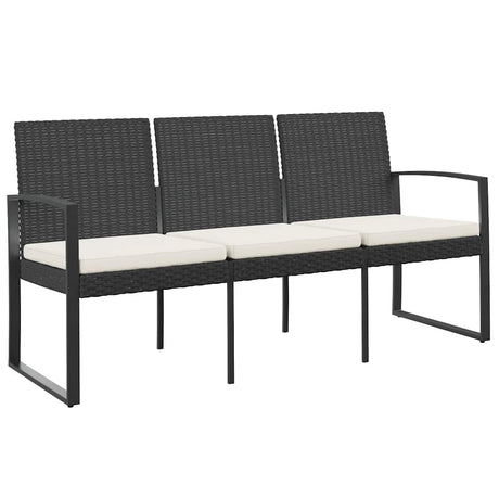 Vidaxl tuinbank 3-zits met kussens polypropeen rattan zwart