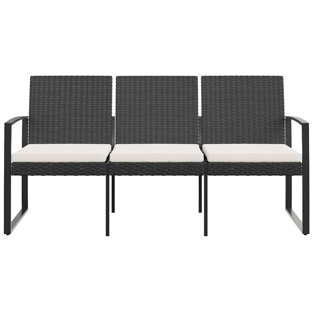Vidaxl tuinbank 3-zits met kussens polypropeen rattan zwart