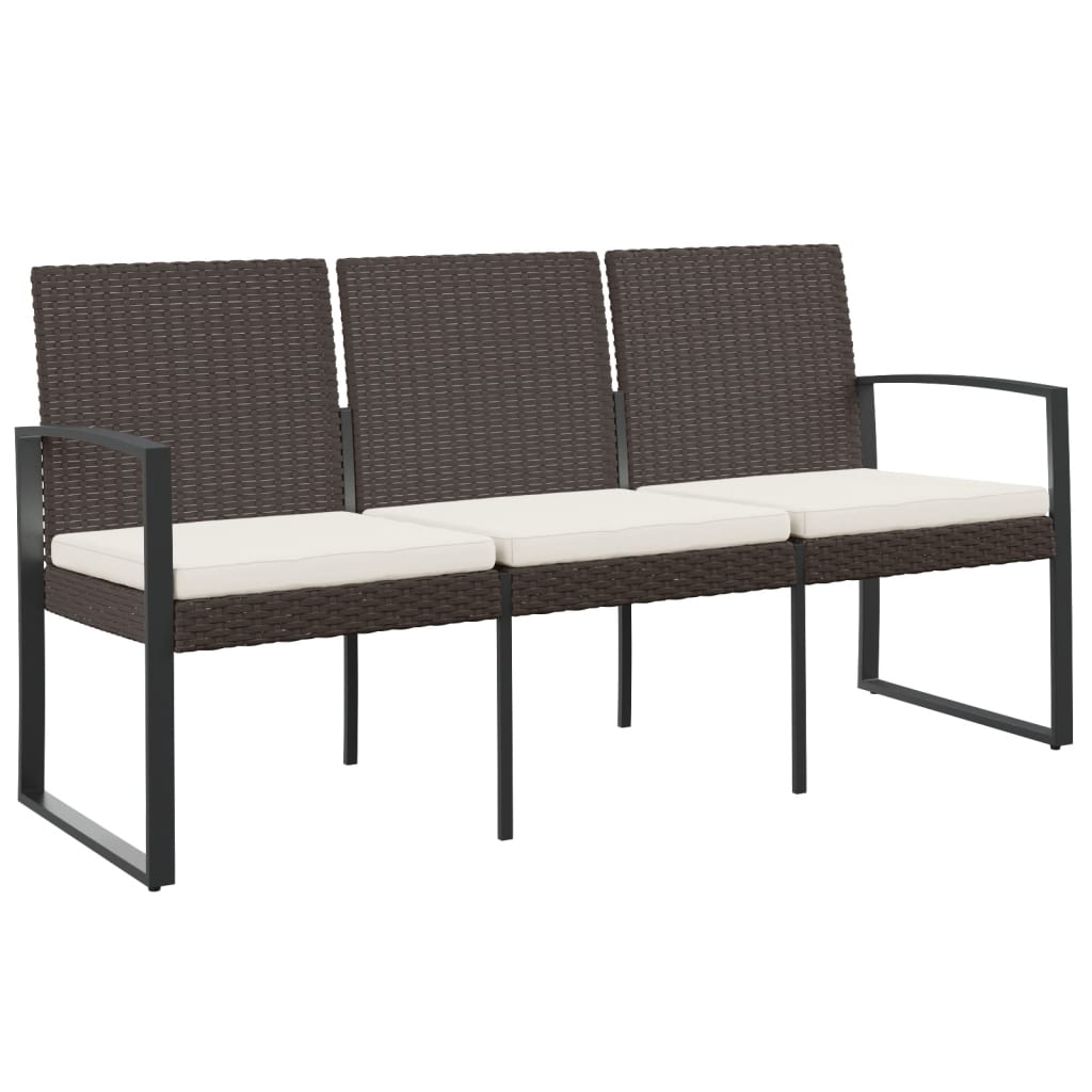 Vidaxl tuinbank 3-zits met kussens polypropeen rattan bruin